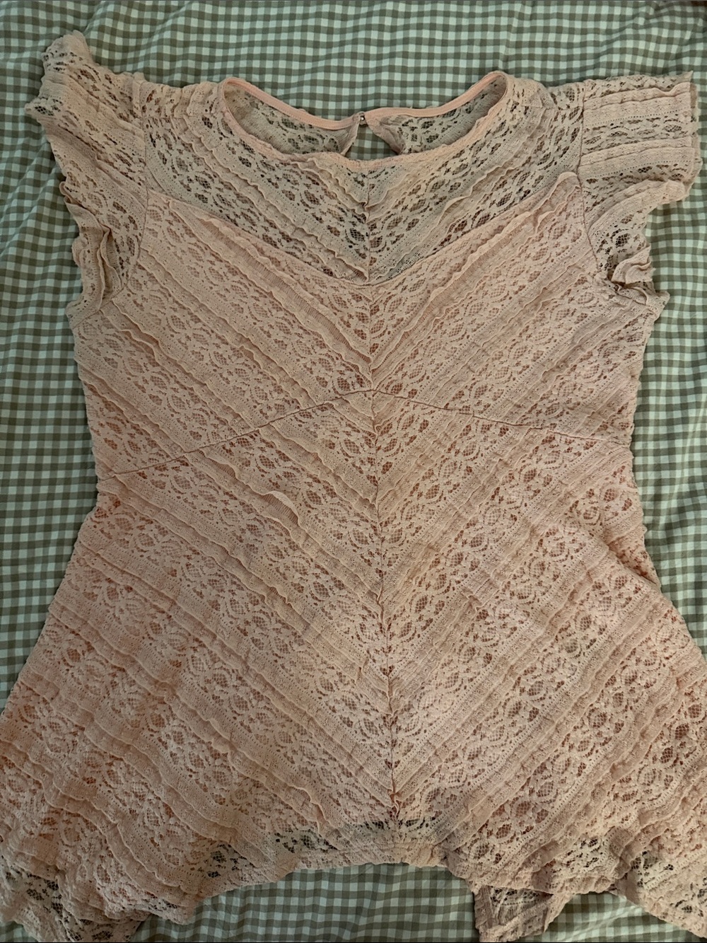 Delicate Blush Pink Lace Flutter Top